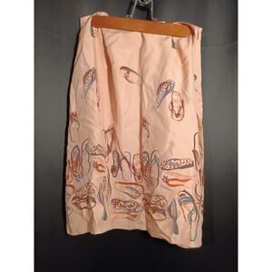 J Jill 100% Silk A-line Lightweight Peach Coral Flip Flop Sandal Print Skirt LP